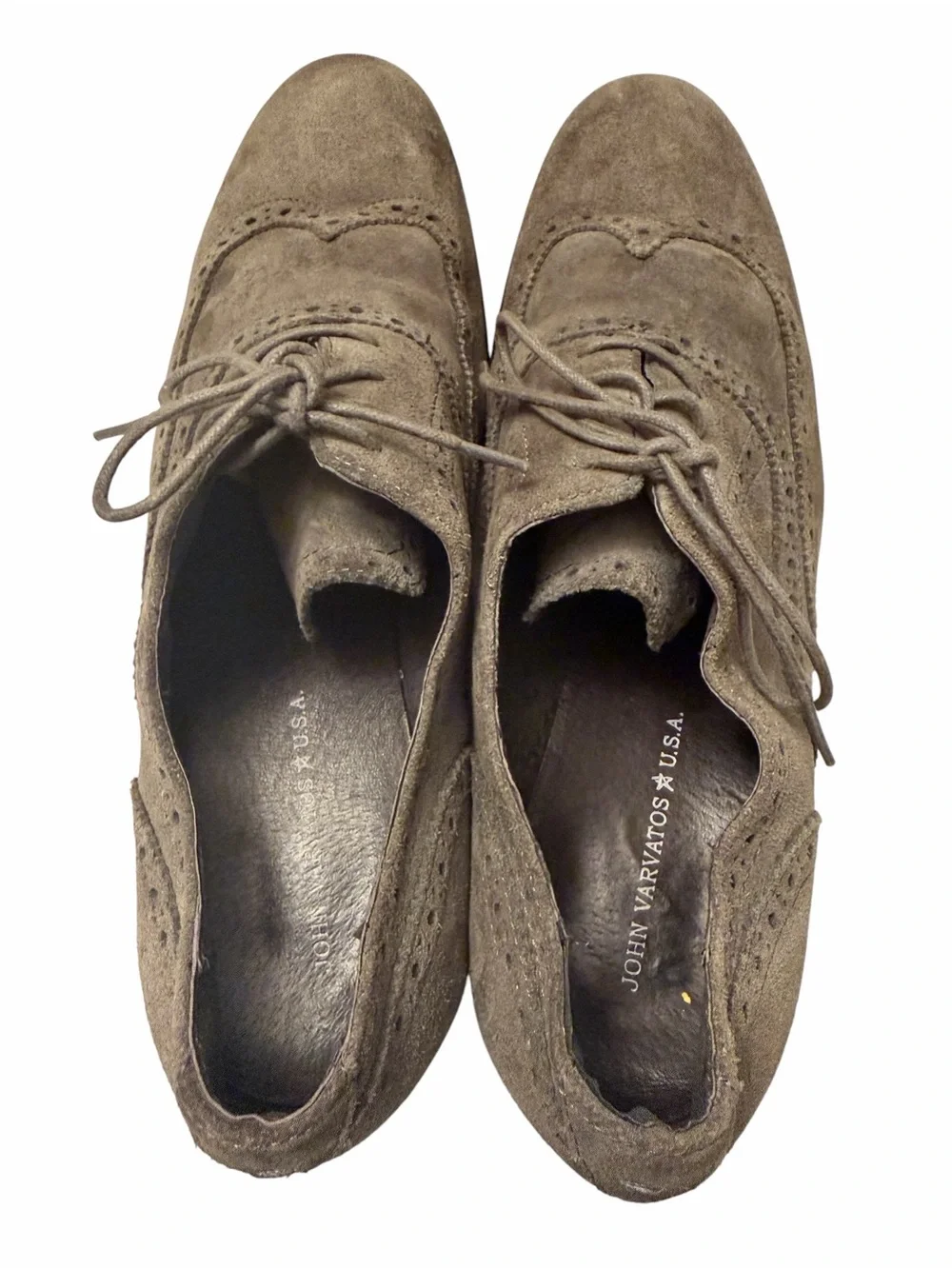 John Varvatos Men's Suede Wingtip Oxfords - Taupe Gray, pre-owned, SZ12